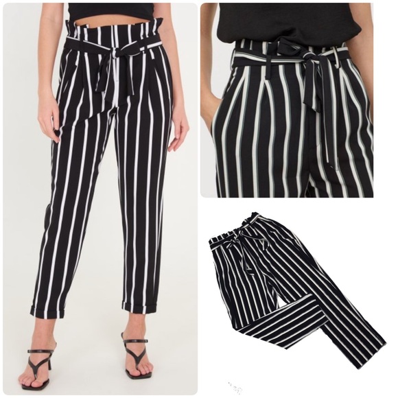 H&M | Striped Paper Bag Trouser Pants | 14 - Picture 1 of 16